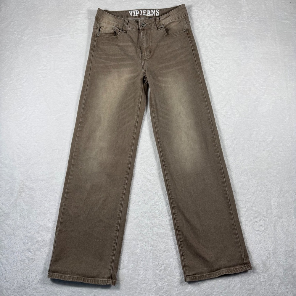 VIP Jeans Women's 5/27 Faded Brown Straight Leg Stretch Denim Mid-Rise